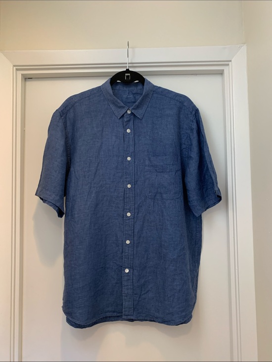 Muji Other - Muji Blue Short-Sleeve Button-Down Linen Shirt